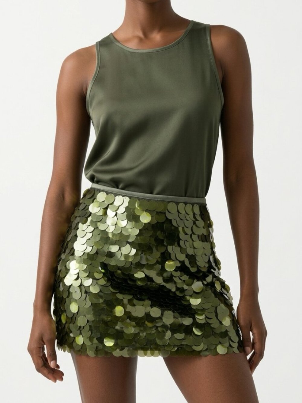 Zara Olive Green Sequin Mini Skirt Party Holiday Glam